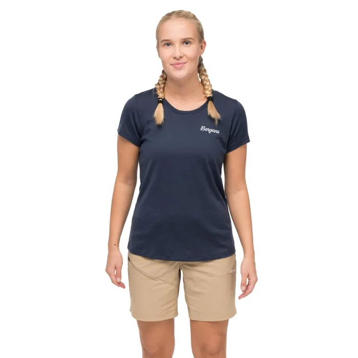 Women Bergans Of Norway TShirts Rabot Emblem Wool Tee Navy Blue