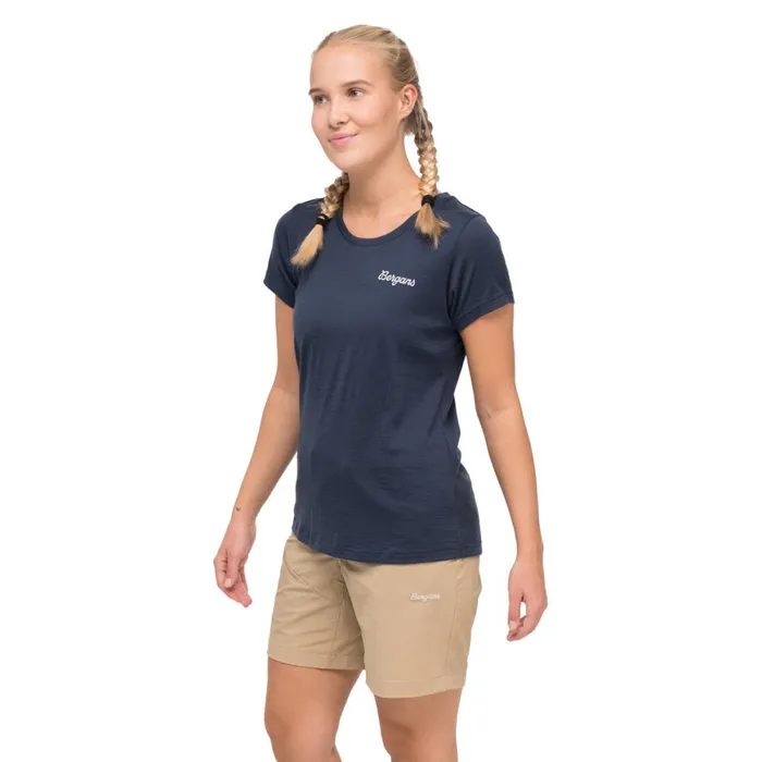 Women Bergans Of Norway TShirts Rabot Emblem Wool Tee Navy Blue