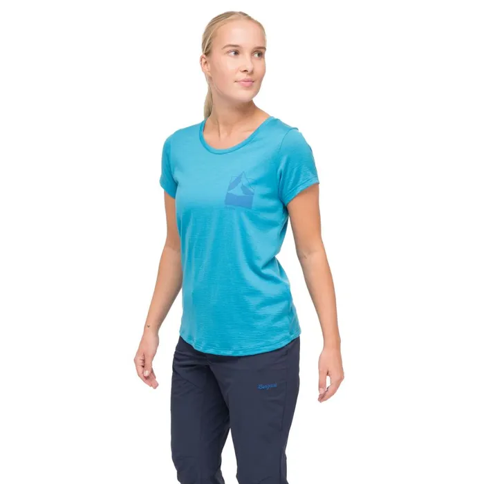 Women Bergans Of Norway TShirts Rabot Mount Wool Tee Aqua Lagoon