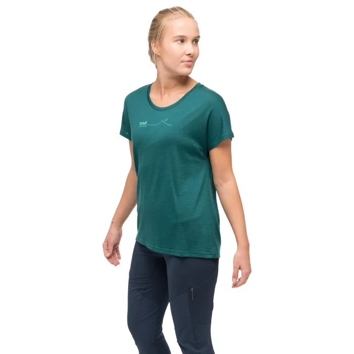 Women Bergans Of Norway TShirts Tind Crux Merino Tee Malachite Green Light Malachite Green Moon Peak