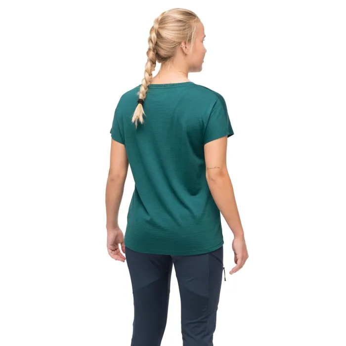 Women Bergans Of Norway TShirts Tind Crux Merino Tee Malachite Green Light Malachite Green Moon Peak