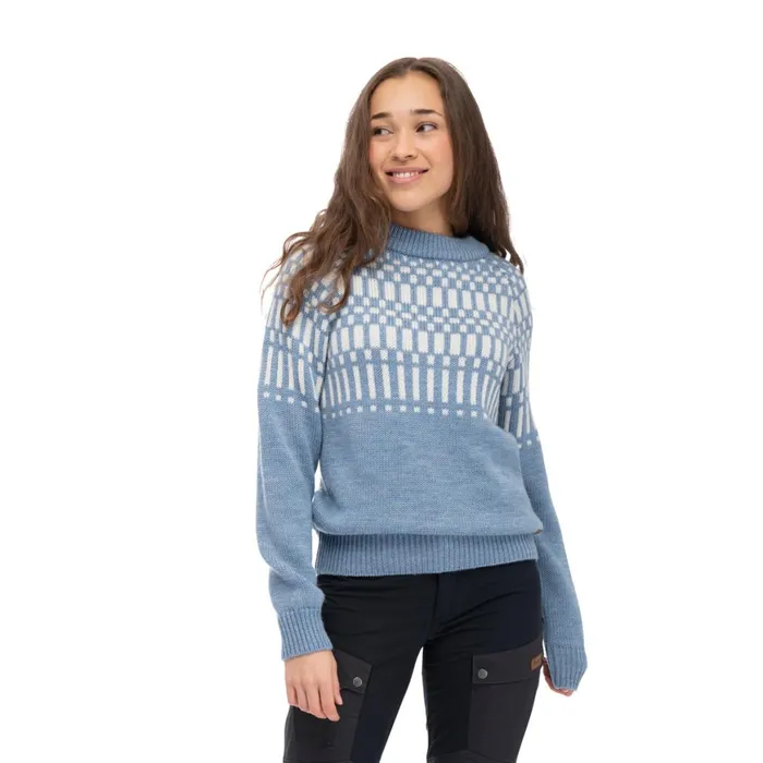 Women Bergans Of Norway Wool Nordmarka Merino Jumper Husky Blue Vanilla White