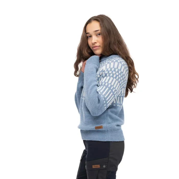 Women Bergans Of Norway Wool Nordmarka Merino Jumper Husky Blue Vanilla White