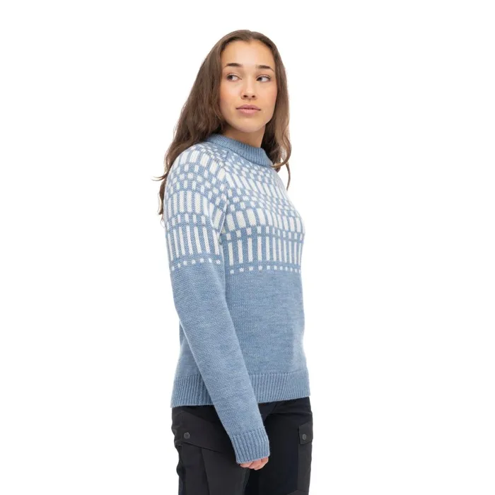 Women Bergans Of Norway Wool Nordmarka Merino Jumper Husky Blue Vanilla White