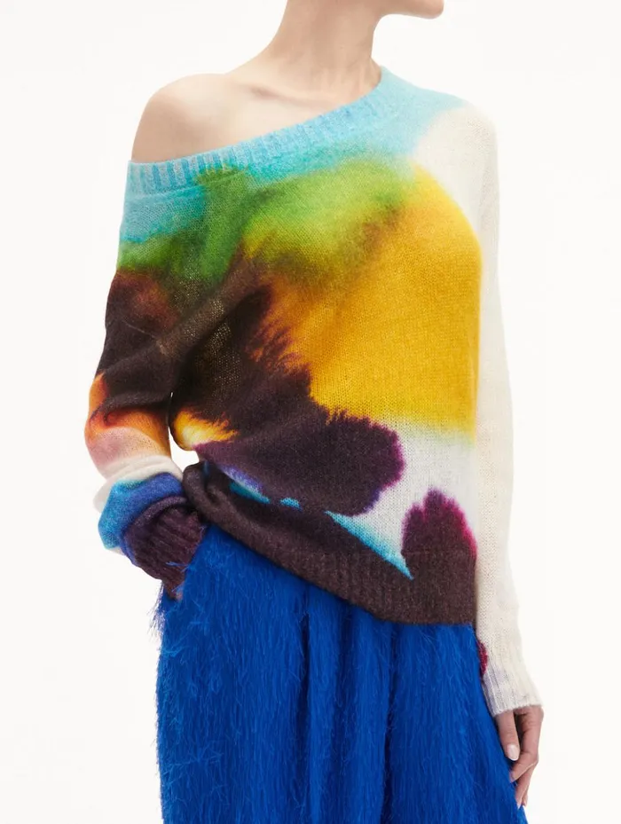 Women Blouses and Knits Oscar De La Renta Abstract Watercolor Pullover Lapis Multi Women Blouses and Knits Oscar De La Renta Abstract Watercolor Pullover Lapis Multi