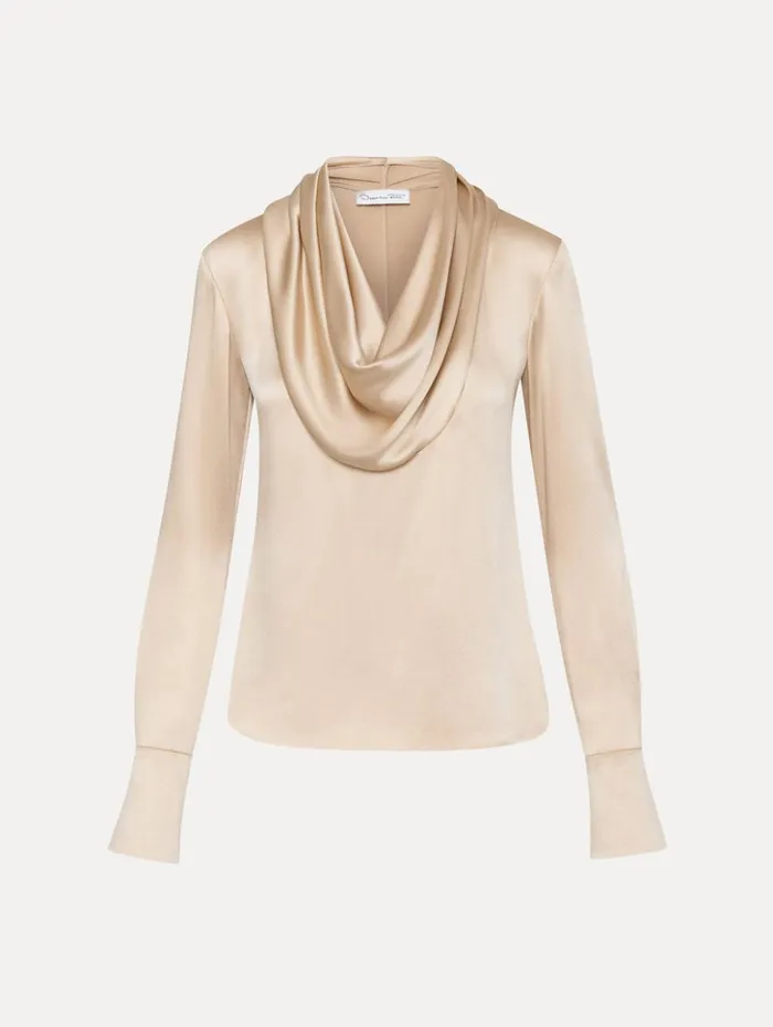 Women Blouses and Knits Oscar De La Renta Cowl Neck Satin Blouse Nude