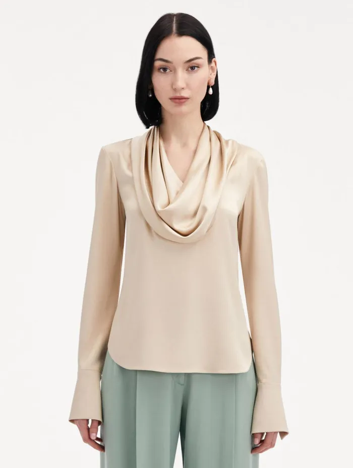 Women Blouses and Knits Oscar De La Renta Cowl Neck Satin Blouse Nude Women Blouses and Knits Oscar De La Renta Cowl Neck Satin Blouse Nude