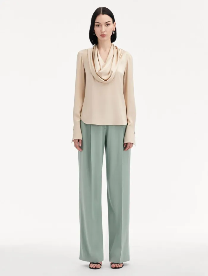 Women Blouses and Knits Oscar De La Renta Cowl Neck Satin Blouse Nude Women Blouses and Knits Oscar De La Renta Cowl Neck Satin Blouse Nude