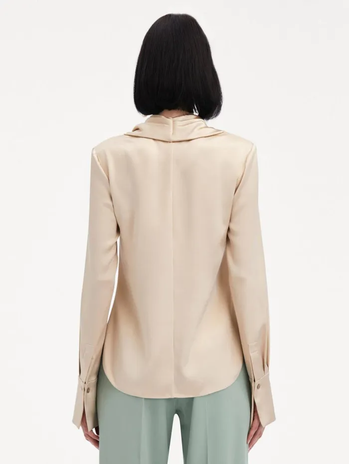Women Blouses and Knits Oscar De La Renta Cowl Neck Satin Blouse Nude Women Blouses and Knits Oscar De La Renta Cowl Neck Satin Blouse Nude