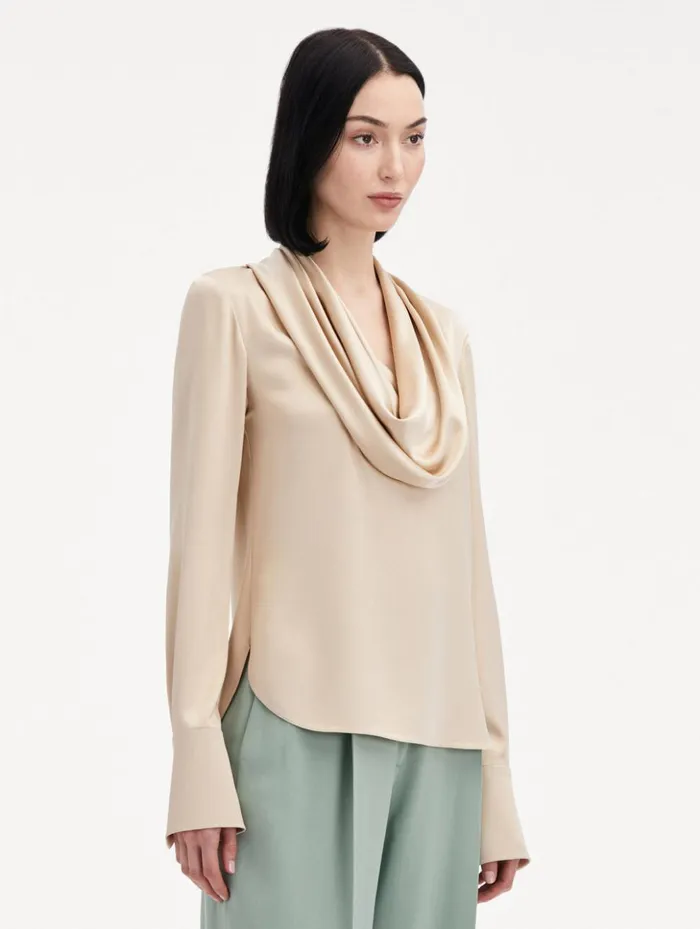 Women Blouses and Knits Oscar De La Renta Cowl Neck Satin Blouse Nude Women Blouses and Knits Oscar De La Renta Cowl Neck Satin Blouse Nude