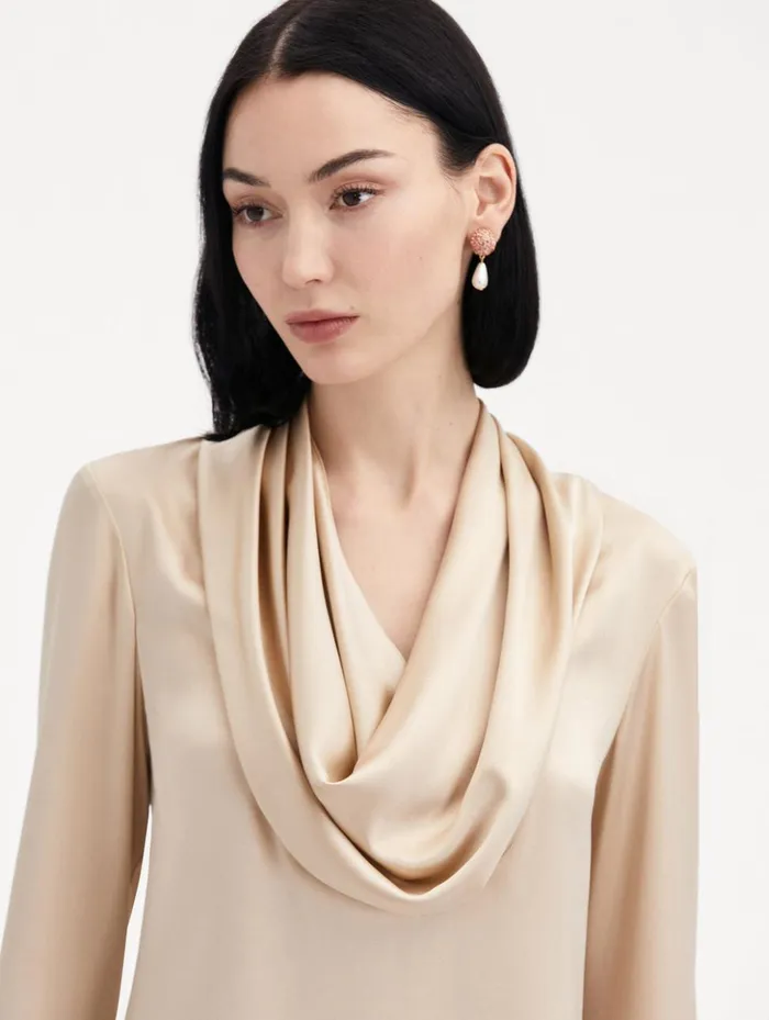 Women Blouses and Knits Oscar De La Renta Cowl Neck Satin Blouse Nude Women Blouses and Knits Oscar De La Renta Cowl Neck Satin Blouse Nude