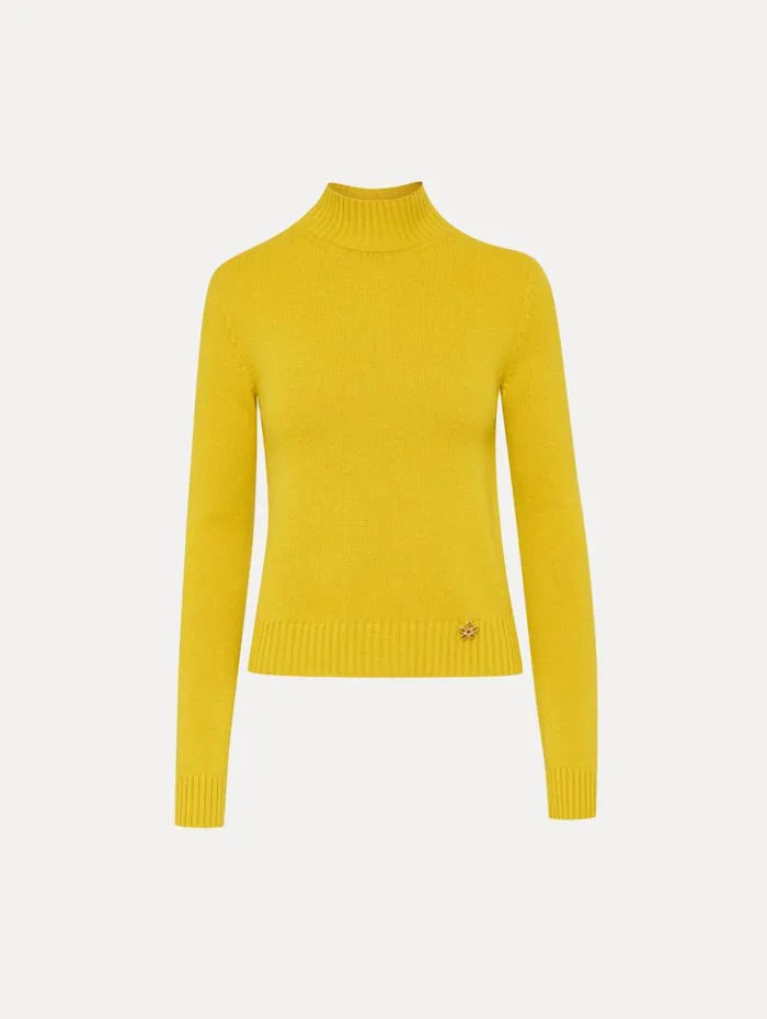 Women Blouses and Knits Oscar De La Renta O Flower Mock Neck Cashmere Pullover Ginger