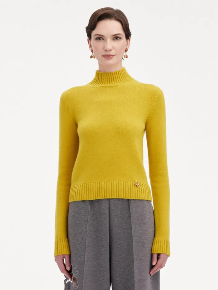 Women Blouses and Knits Oscar De La Renta O Flower Mock Neck Cashmere Pullover Ginger Women Blouses and Knits Oscar De La Renta O Flower Mock Neck Cashmere Pullover Ginger