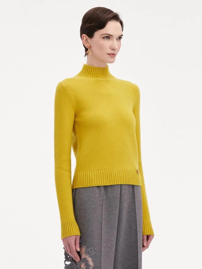 Women Blouses and Knits Oscar De La Renta O Flower Mock Neck Cashmere Pullover Ginger Women Blouses and Knits Oscar De La Renta O Flower Mock Neck Cashmere Pullover Ginger