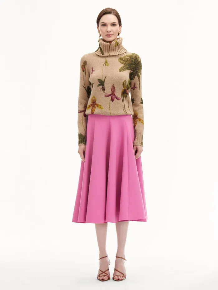 Women Blouses and Knits Oscar De La Renta Orchid Printed Turtleneck Pullover Brown Multi Women Blouses and Knits Oscar De La Renta Orchid Printed Turtleneck Pullover Brown Multi