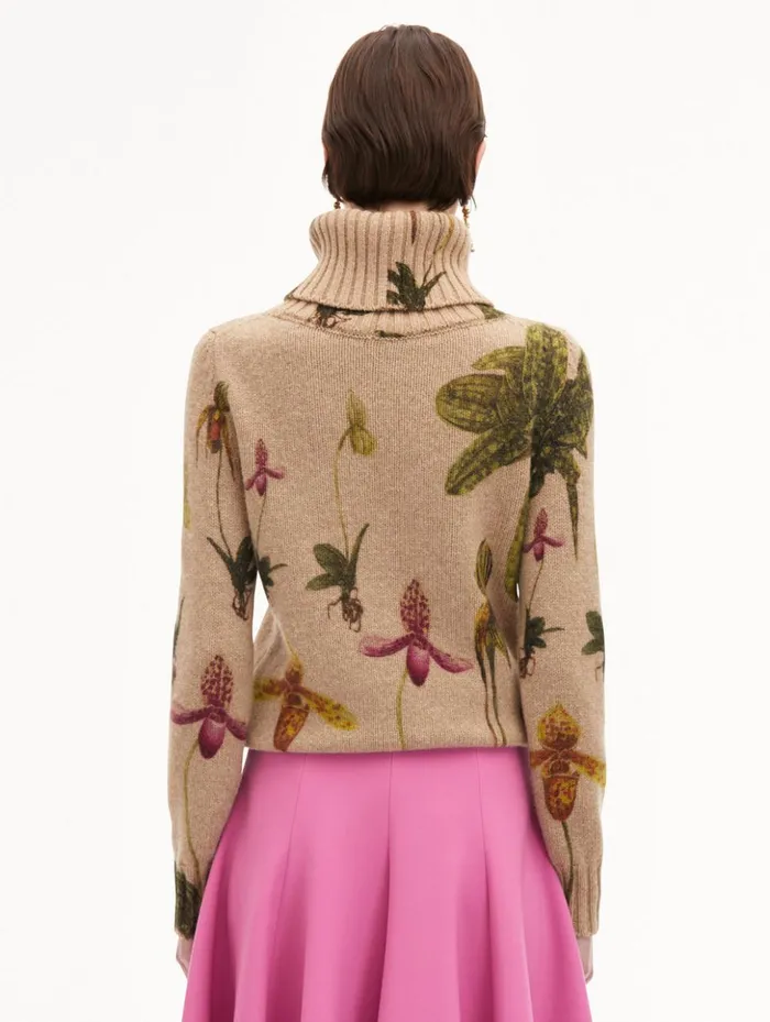 Women Blouses and Knits Oscar De La Renta Orchid Printed Turtleneck Pullover Brown Multi Women Blouses and Knits Oscar De La Renta Orchid Printed Turtleneck Pullover Brown Multi