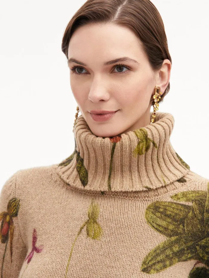 Women Blouses and Knits Oscar De La Renta Orchid Printed Turtleneck Pullover Brown Multi Women Blouses and Knits Oscar De La Renta Orchid Printed Turtleneck Pullover Brown Multi