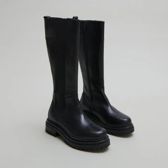 Women Boots With Round Toes And Notched Soles Black JONAK Boots Thighhigh Boots