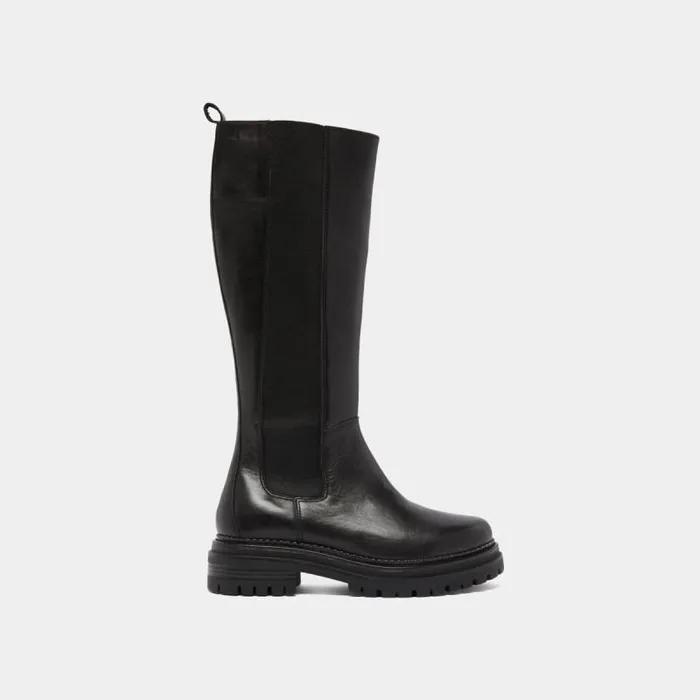 Women Boots With Round Toes And Notched Soles Black JONAK Boots Thighhigh Boots
