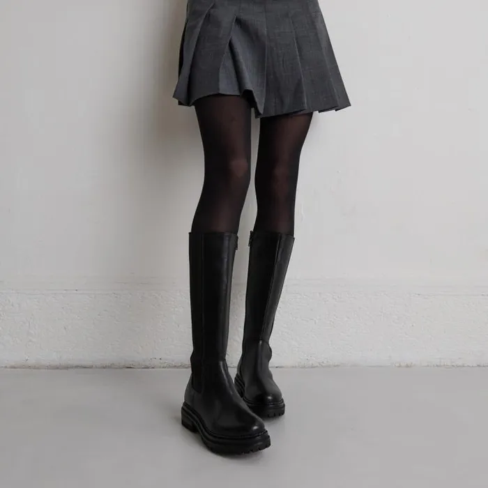Women Boots With Round Toes And Notched Soles Black JONAK Boots Thighhigh Boots