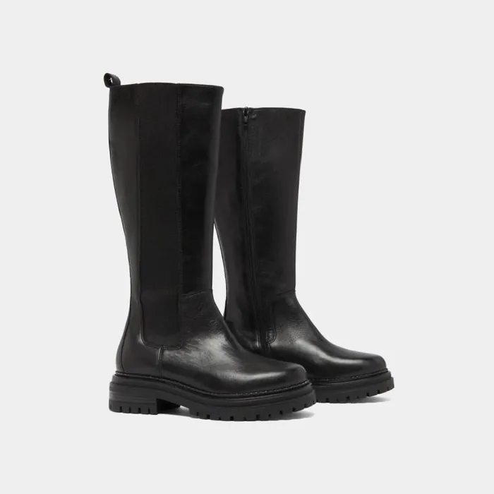 Women Boots With Round Toes And Notched Soles Black JONAK Boots Thighhigh Boots