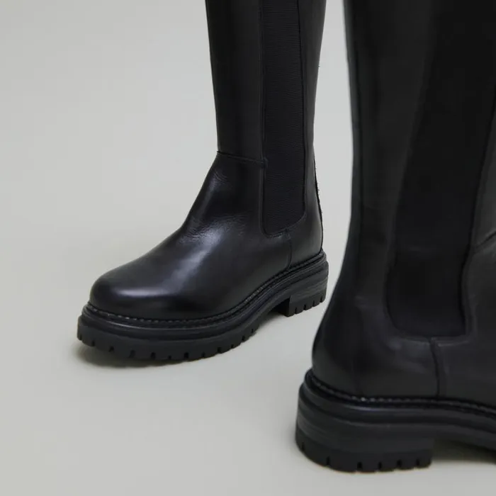 Women Boots With Round Toes And Notched Soles Black JONAK Boots Thighhigh Boots