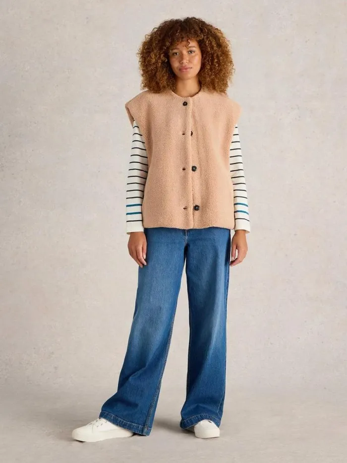Women Borg Gilet Light Natural White Stuff Coats and Jackets
