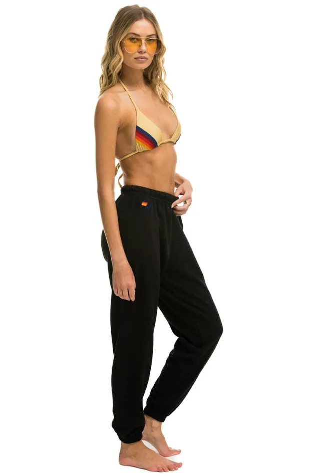 Women Bottoms Aviator Nation 5 STRIPE SWEATPANTS 8211 BLACK NEON RAINBOW STRIPES