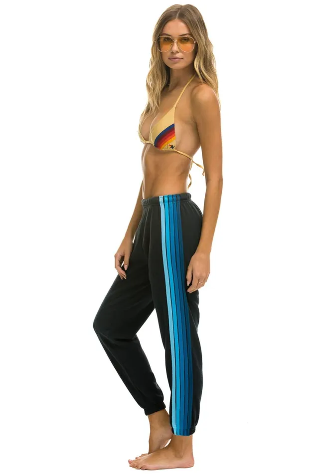 Women Bottoms Aviator Nation 5 STRIPE SWEATPANTS 8211 CHARCOAL BLUE