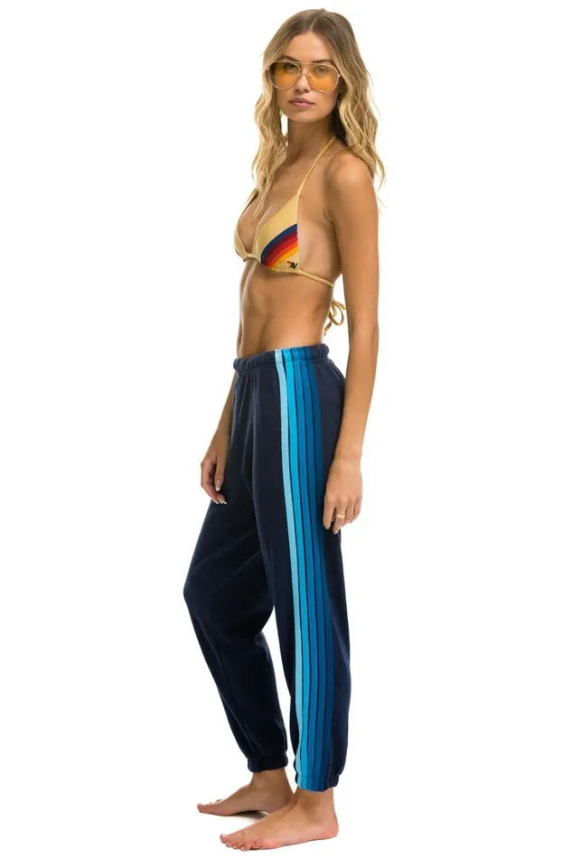 Women Bottoms Aviator Nation 5 STRIPE SWEATPANTS 8211 NAVY BLUE