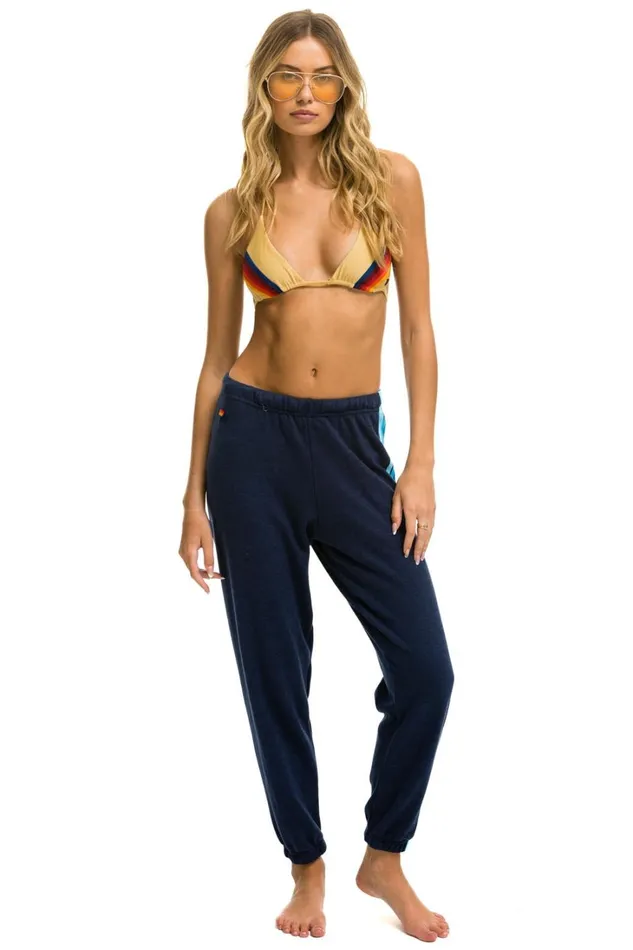 Women Bottoms Aviator Nation 5 STRIPE SWEATPANTS 8211 NAVY BLUE Women Bottoms Aviator Nation 5 STRIPE SWEATPANTS 8211 NAVY BLUE