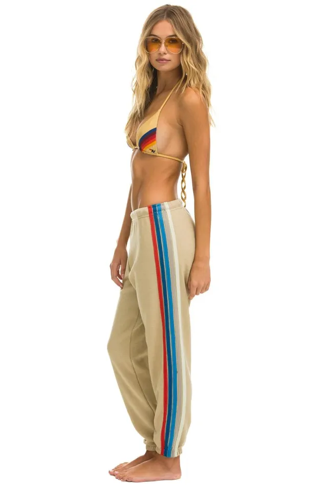 Women Bottoms Aviator Nation 5 STRIPE SWEATPANTS 8211 SAND USA