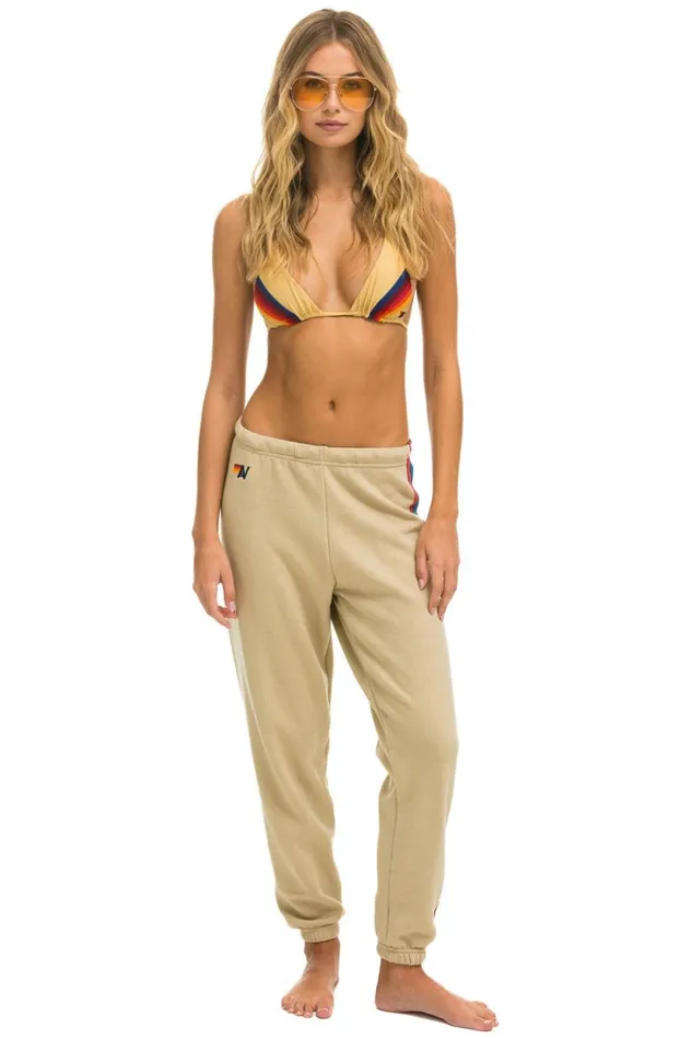 Women Bottoms Aviator Nation 5 STRIPE SWEATPANTS 8211 SAND USA Women Bottoms Aviator Nation 5 STRIPE SWEATPANTS 8211 SAND USA