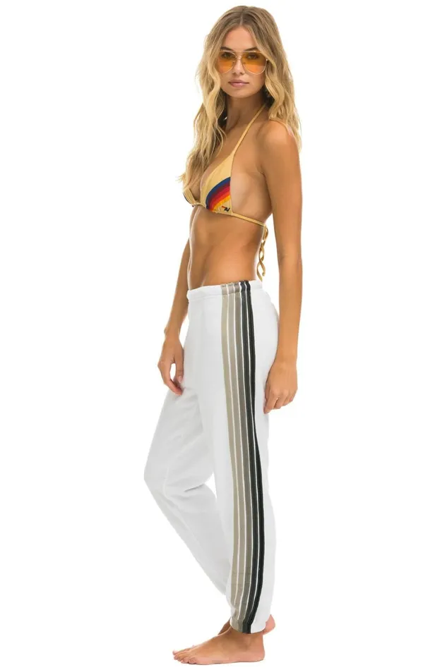 Women Bottoms Aviator Nation 5 STRIPE SWEATPANTS 8211 WHITE GREY