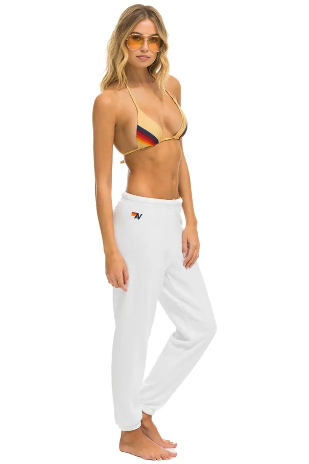 Women Bottoms Aviator Nation 5 STRIPE SWEATPANTS 8211 WHITE GREY