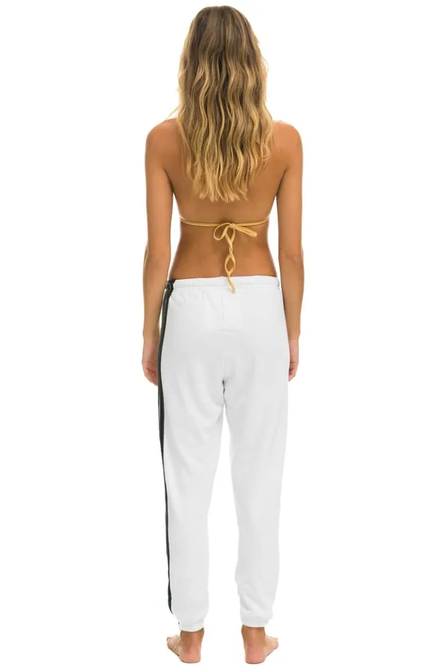 Women Bottoms Aviator Nation 5 STRIPE SWEATPANTS 8211 WHITE GREY