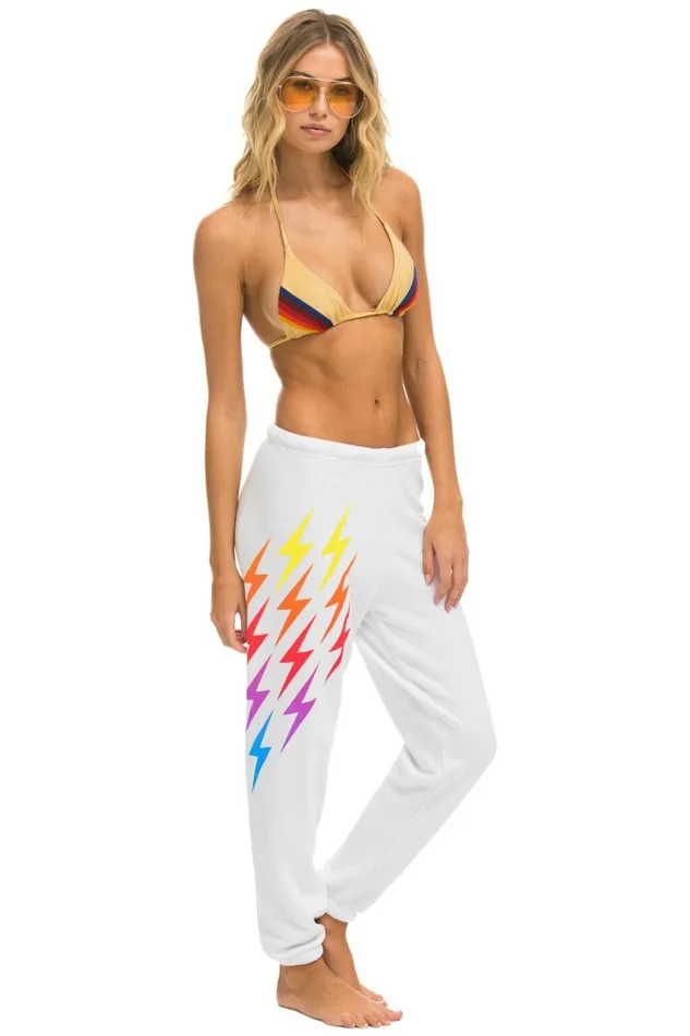 Women Bottoms Aviator Nation BOLT GRADIENT SWEATPANTS 8211 WHITE RAINBOW