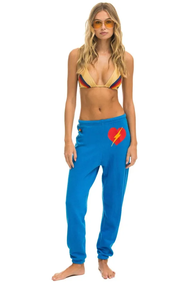 Women Bottoms Aviator Nation BOLT HEART SWEATPANTS 8211 OCEAN