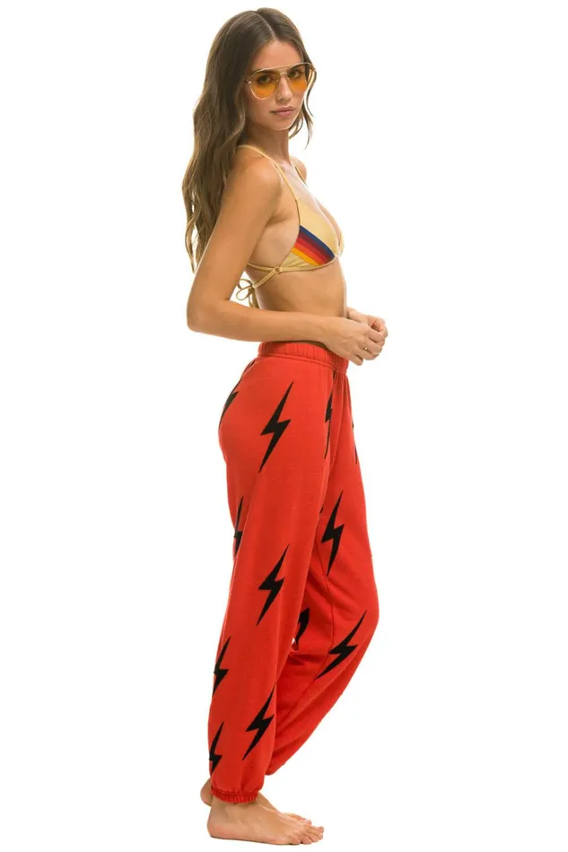Women Bottoms Aviator Nation BOLT STITCH REPEAT SWEATPANTS 8211 RED BLACK Women Bottoms Aviator Nation BOLT STITCH REPEAT SWEATPANTS 8211 RED BLACK