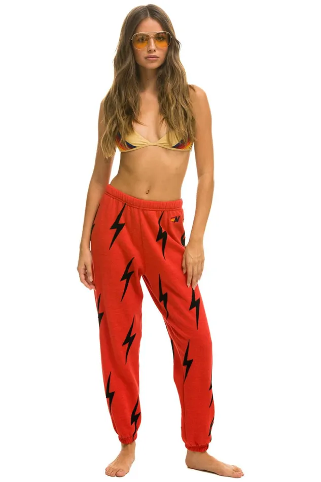 Women Bottoms Aviator Nation BOLT STITCH REPEAT SWEATPANTS 8211 RED BLACK Women Bottoms Aviator Nation BOLT STITCH REPEAT SWEATPANTS 8211 RED BLACK