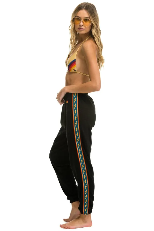 Women Bottoms Aviator Nation BOLT STRIPE SWEATPANTS 8211 BLACK