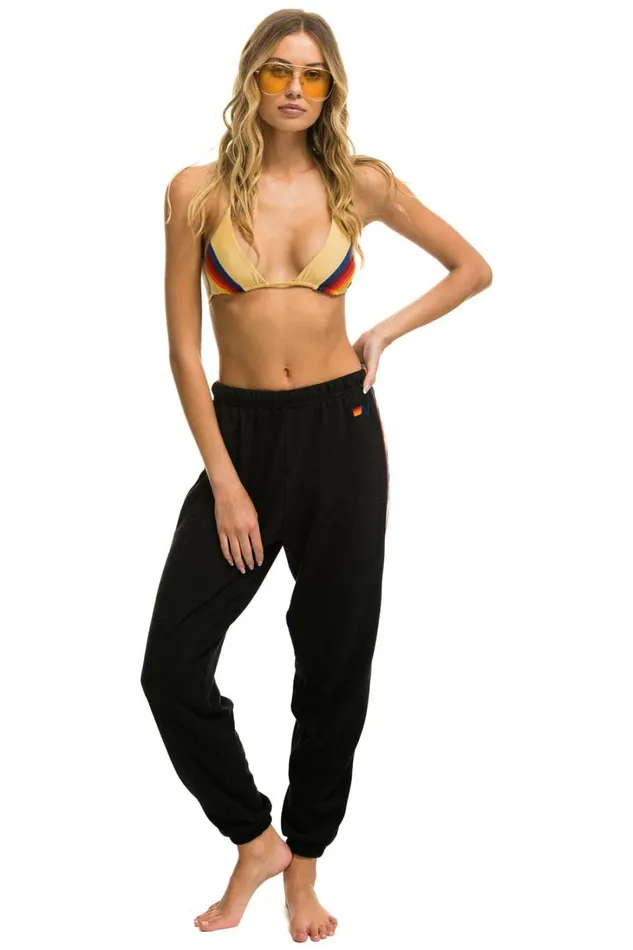 Women Bottoms Aviator Nation BOLT STRIPE SWEATPANTS 8211 BLACK