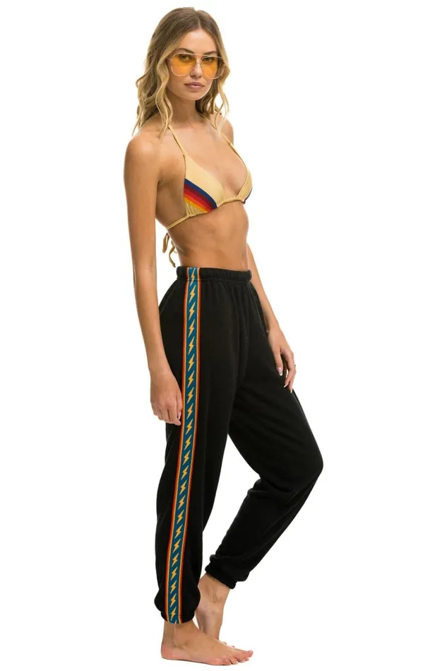Women Bottoms Aviator Nation BOLT STRIPE SWEATPANTS 8211 BLACK