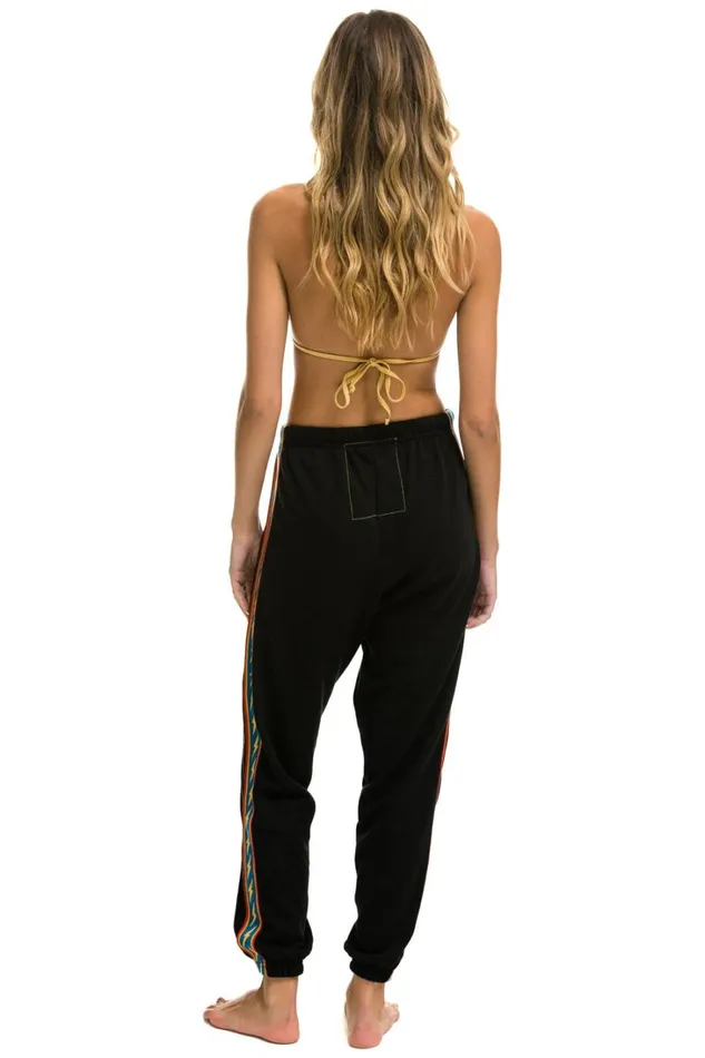 Women Bottoms Aviator Nation BOLT STRIPE SWEATPANTS 8211 BLACK