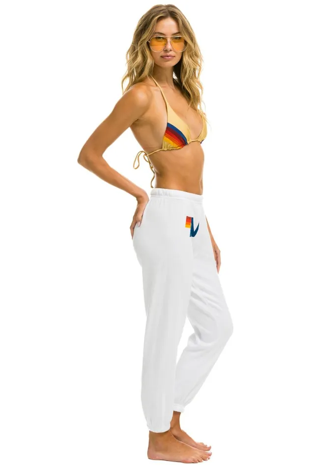 Women Bottoms Aviator Nation LIGHT WEIGHT LOGO SWEATPANTS 8211 WHITE