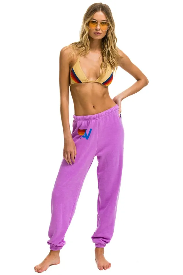 Women Bottoms Aviator Nation LOGO SWEATPANTS 8211 NEON PURPLE Women Bottoms Aviator Nation LOGO SWEATPANTS 8211 NEON PURPLE