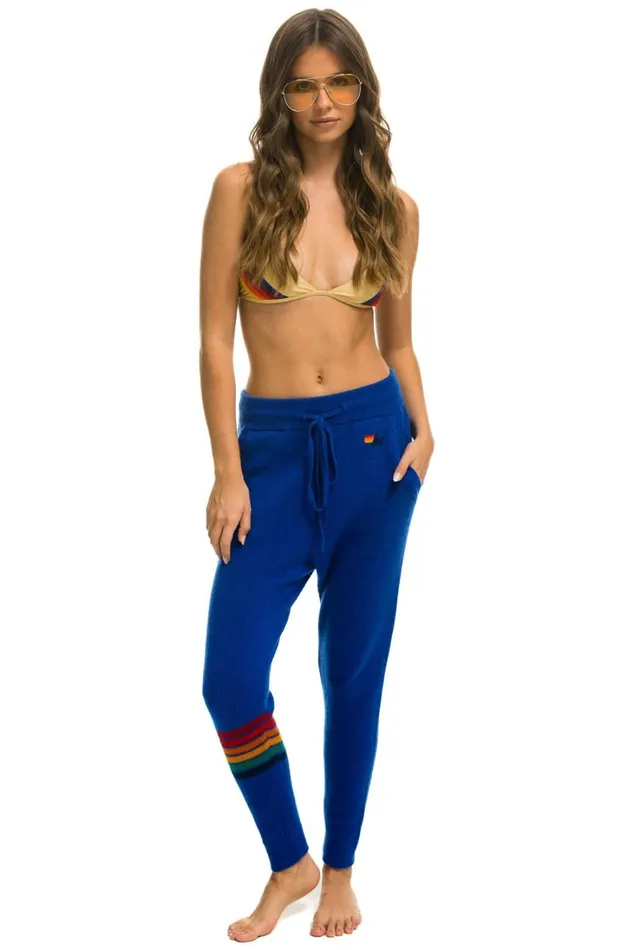 Women Bottoms Aviator Nation RAINBOW 6 STRIPE CASHMERE RELAXED FIT PANT 8211 LAPIS
