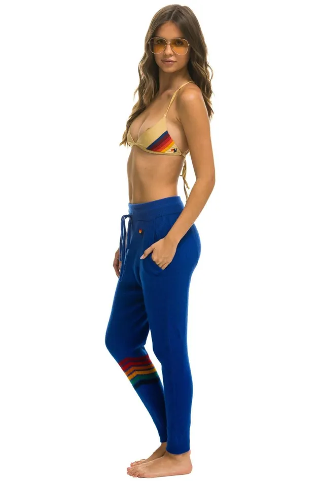 Women Bottoms Aviator Nation RAINBOW 6 STRIPE CASHMERE RELAXED FIT PANT 8211 LAPIS
