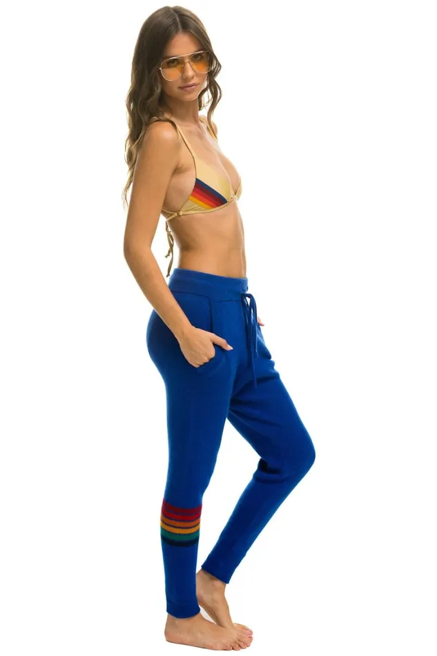 Women Bottoms Aviator Nation RAINBOW 6 STRIPE CASHMERE RELAXED FIT PANT 8211 LAPIS