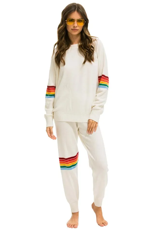 Women Bottoms Aviator Nation RAINBOW STRIPE CASHMERE LIGHT SWEATER PANTt VINTAGE WHITE Women Bottoms Aviator Nation RAINBOW STRIPE CASHMERE LIGHT SWEATER PANTt VINTAGE WHITE